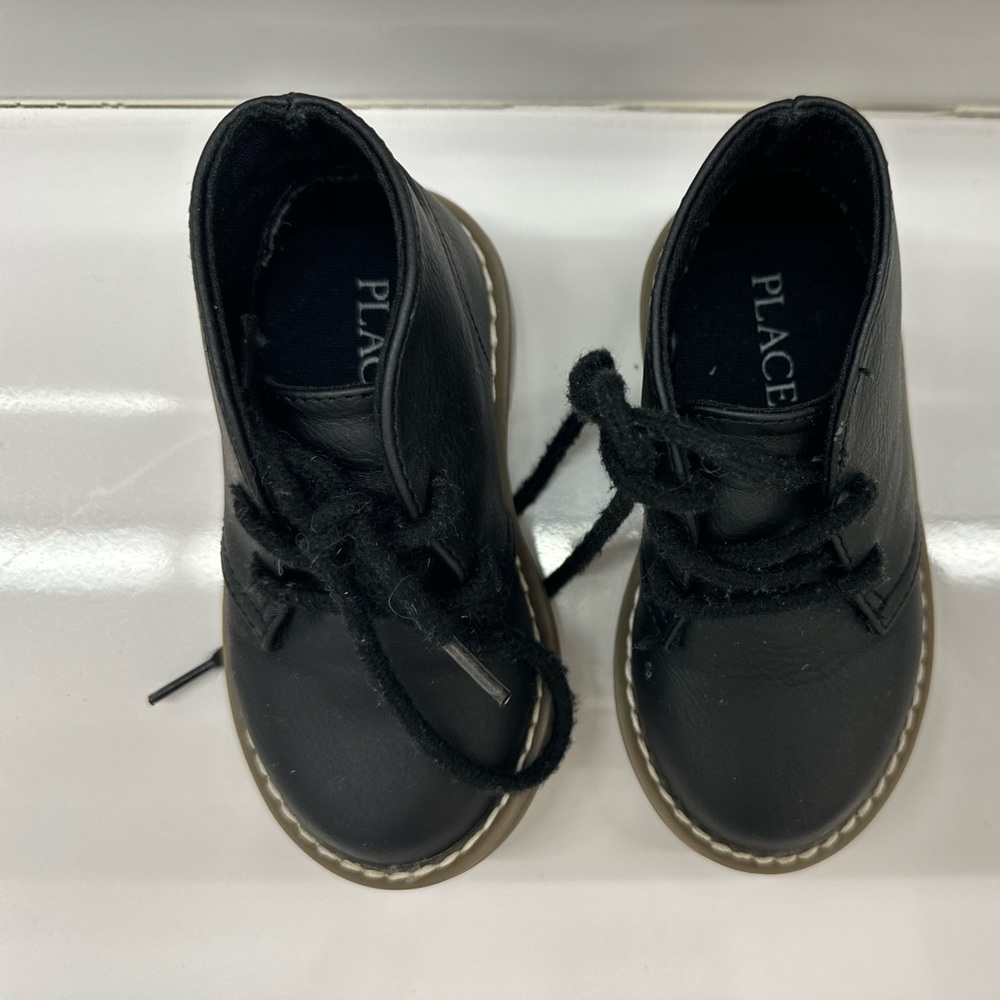Black Faux Leather Toddler Lace up boots